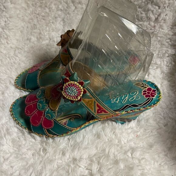 Elite by Corkys Women's Sandals New Size 10 Navaho Style Turquoise - Picture 3 of 13